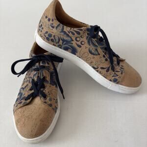 Natural Cork Sneakers Blue Floral Women's Portugal 38 US 7.5 /8 Lace Up Comfort